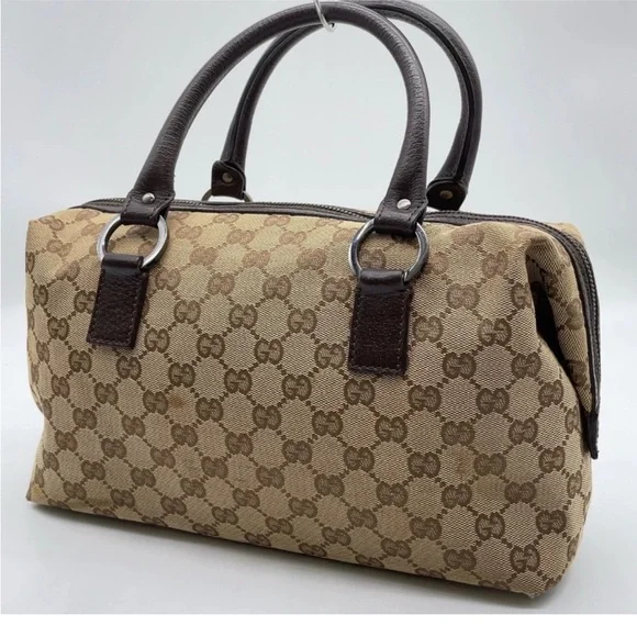 Gucci GG Canvas Leather mini Boston Beige and Brown Satchel white Dust bag. - Picture 5 of 13